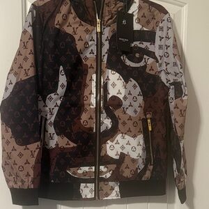 Brown and Black Graphic Jacket